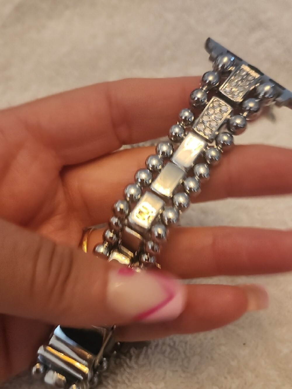 Silver Rhinestone Apple Watch Band Set - Picture 7 of 15